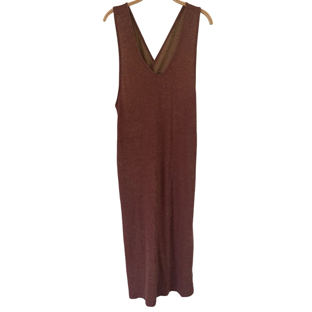Free People Beach Rust Gold Metallic Crisscross Back Pinafore Midi Dress Medium